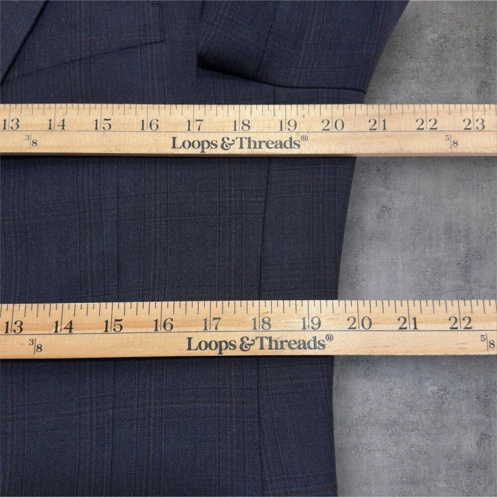 TOMMY HILFIGER Mens Navy Glen Plaid Wool Blazer Two Button Sport Coat Jacket 38L
